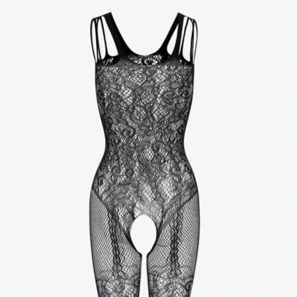 Black Hollow Out Pattern Sleeveless Fishnet Bodysuit - Picture 2 of 6